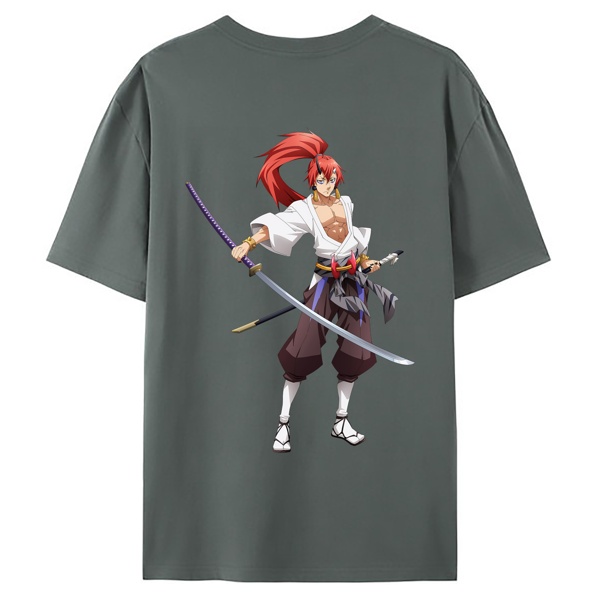 （画像用） 転スラ Regarding Reincarnated to Slime 綿100％ メンズ半袖Tシャツ（バックプリント） 通気性